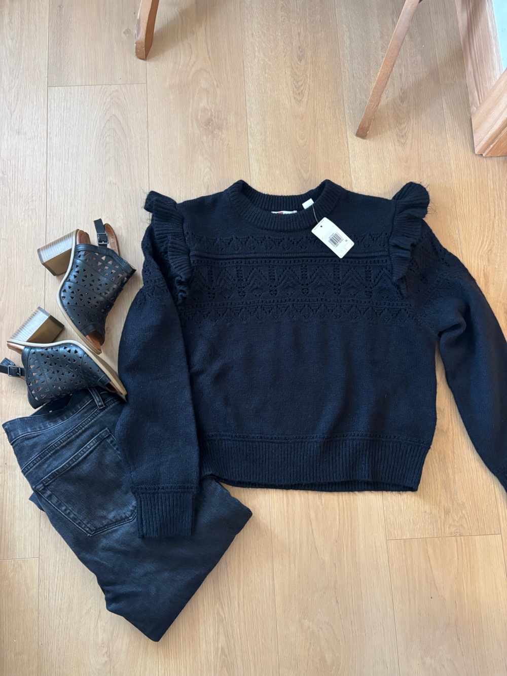 Levi's Black Ruffle-Shoulder Knit Sweater